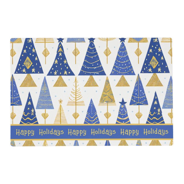Blue Gold Christmas Merry Pattern#25 ID1009 Placemat (Front)