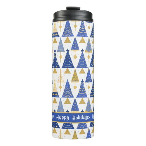 Blue Gold Christmas Merry Pattern25 ID1009 Thermal Tumbler