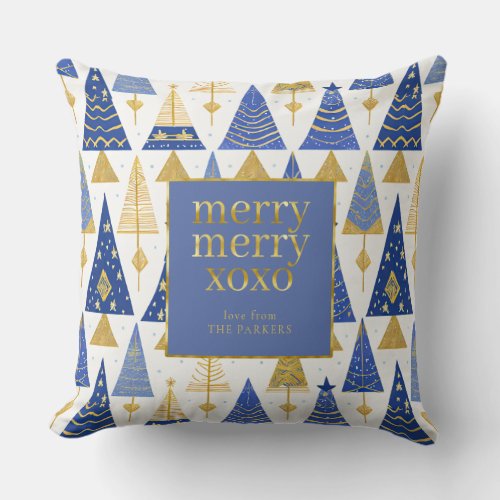 Blue Gold Christmas Merry Pattern25 ID1009 Throw Pillow