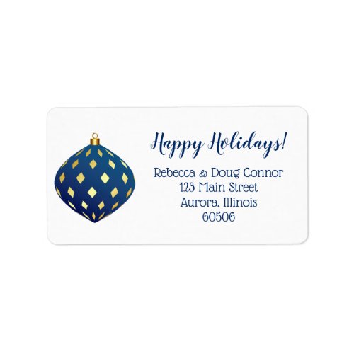 Blue Gold Christmas Ornament Holiday Address Label