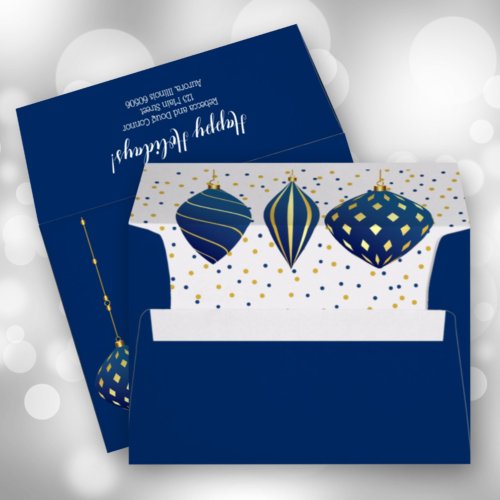 Blue Gold Christmas Ornaments Blue Envelope