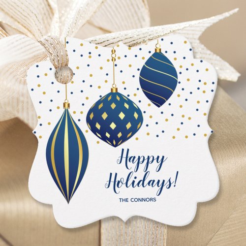Blue Gold Christmas Ornaments Holiday Favor Tags