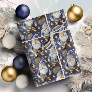 Blue Gold Christmas Pattern#11 ID1009 Wrapping Paper