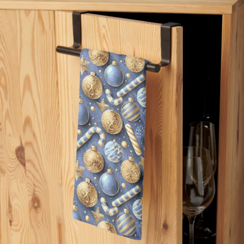 Blue Gold Christmas Pattern12 ID1009 Kitchen Towel