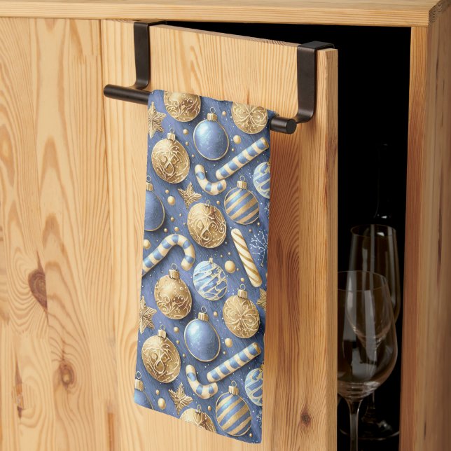 Blue Gold Christmas Pattern#12 ID1009 Kitchen Towel (Thirds Fold)