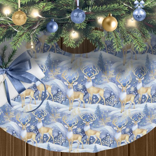 Blue Gold Christmas Pattern14 ID1009 Brushed Polyester Tree Skirt