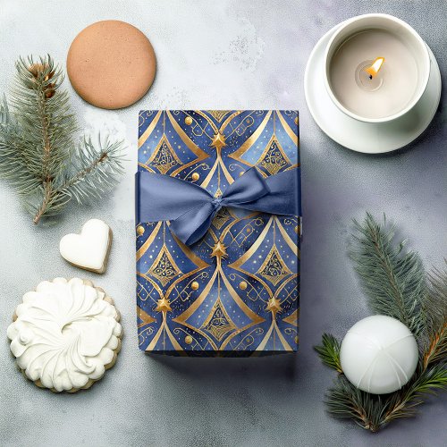 Blue Gold Christmas Pattern15 ID1009 Wrapping Paper