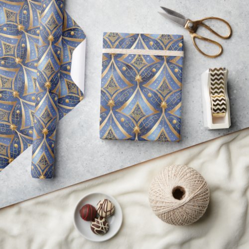 Blue Gold Christmas Pattern15 ID1009 Wrapping Paper