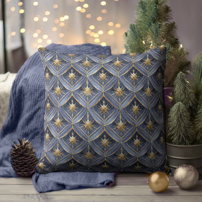 Blue Gold Christmas Pattern#16 ID1009 Throw Pillow (Creator Uploaded)
