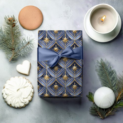 Blue Gold Christmas Pattern16 ID1009 Wrapping Paper