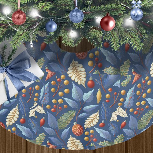 Blue Gold Christmas Pattern18 ID1009 Brushed Polyester Tree Skirt