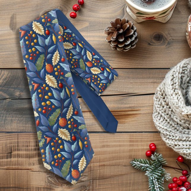 Blue Gold Christmas Pattern#18 ID1009 Neck Tie (Creator Uploaded)