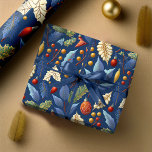 Blue Gold Christmas Pattern#18 ID1009 Wrapping Paper<br><div class="desc">If you are wondering what color combinations to pick for your Christmas decor and gift wrap supplies this year, I've created collections of coordinating patterns to make life just a bit easier. This eye-catching watercolor design features arrangements of foliage and berries in a bold blue, green and red color palette....</div>