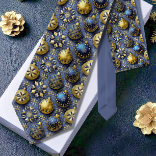 Blue Gold Christmas Pattern#20 ID1009 Neck Tie