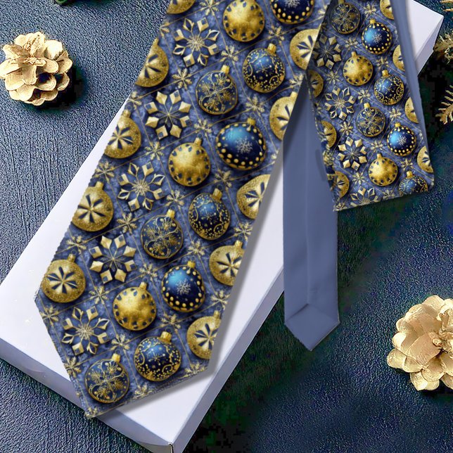Blue Gold Christmas Pattern#20 ID1009 Neck Tie (Creator Uploaded)