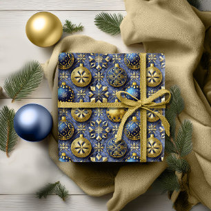 Blue Gold Christmas Pattern#20 ID1009 Wrapping Paper