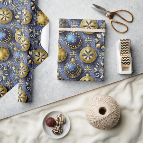 Blue Gold Christmas Pattern20 ID1009 Wrapping Paper