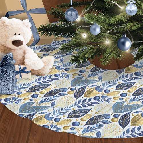 Blue Gold Christmas Pattern21 ID1009 Brushed Polyester Tree Skirt