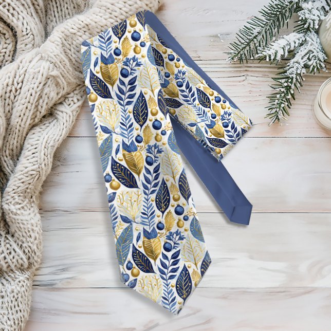 Blue Gold Christmas Pattern#21 ID1009 Neck Tie (Creator Uploaded)