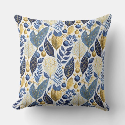 Blue Gold Christmas Pattern21 ID1009 Throw Pillow