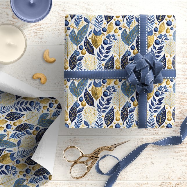 Blue Gold Christmas Pattern#21 ID1009 Wrapping Paper (Creator Uploaded)