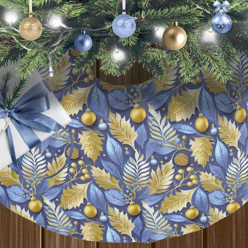 Blue Gold Christmas Pattern22 ID1009 Brushed Polyester Tree Skirt