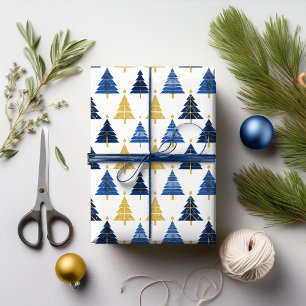 Blue Gold Christmas Pattern#24 ID1009 Wrapping Paper
