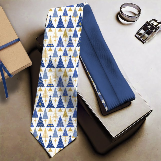 Blue Gold Christmas Pattern#25 ID1009 Neck Tie (Creator Uploaded)