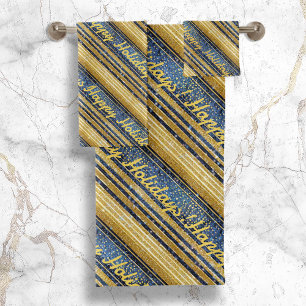 Blue Gold Christmas Pattern#28 ID1009 Bath Towel Set