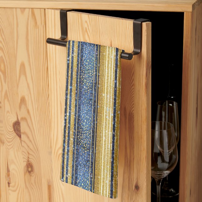 Blue Gold Christmas Pattern#28 ID1009 Kitchen Towel (Thirds Fold)