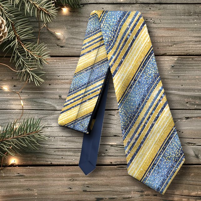 Blue Gold Christmas Pattern#28 ID1009 Neck Tie (Creator Uploaded)