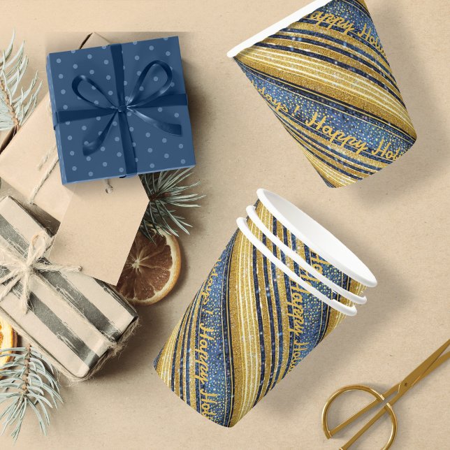 Blue Gold Christmas Pattern#28 ID1009 Paper Cups (Creator Uploaded)