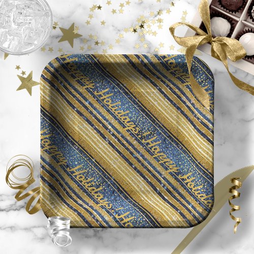 Blue Gold Christmas Pattern28 ID1009 Paper Plates