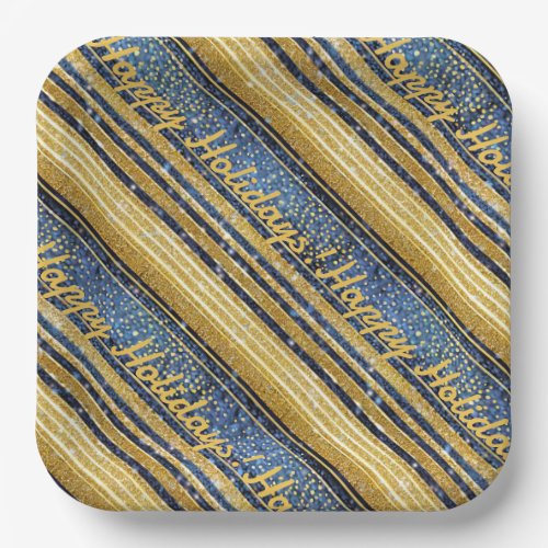 Blue Gold Christmas Pattern28 ID1009 Paper Plates