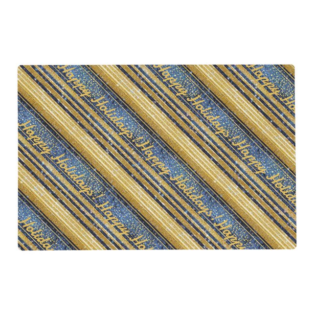 Blue Gold Christmas Pattern#28 ID1009 Placemat (Front)