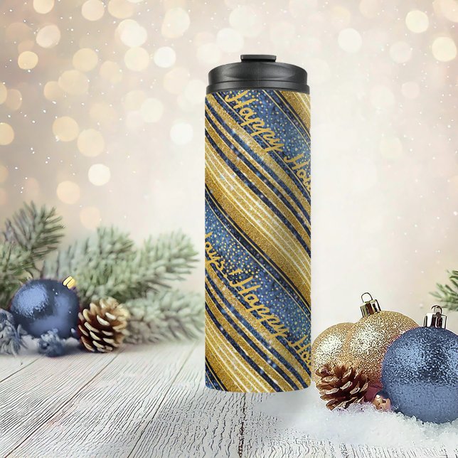 Blue Gold Christmas Pattern#28 ID1009 Thermal Tumbler (Creator Uploaded)