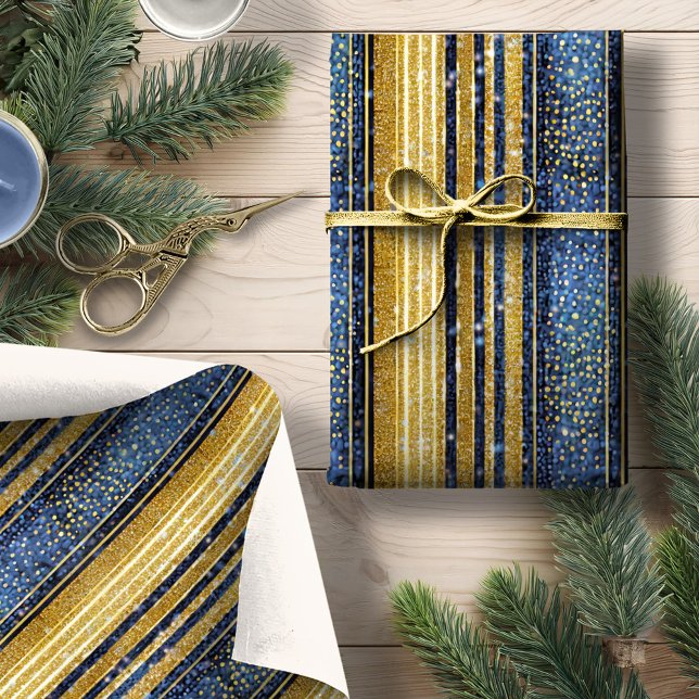 Blue Gold Christmas Pattern#28 ID1009 Wrapping Paper (Creator Uploaded)
