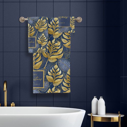 Blue Gold Christmas Pattern29 ID1009 Bath Towel Set