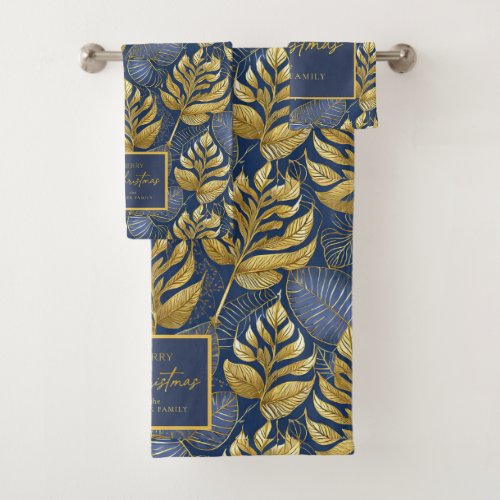 Blue Gold Christmas Pattern29 ID1009 Bath Towel Set