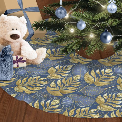 Blue Gold Christmas Pattern29 ID1009 Brushed Polyester Tree Skirt