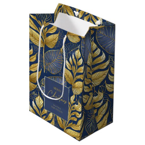 Blue Gold Christmas Pattern29 ID1009 Medium Gift Bag