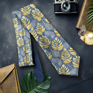 Blue Gold Christmas Pattern#29 ID1009 Neck Tie