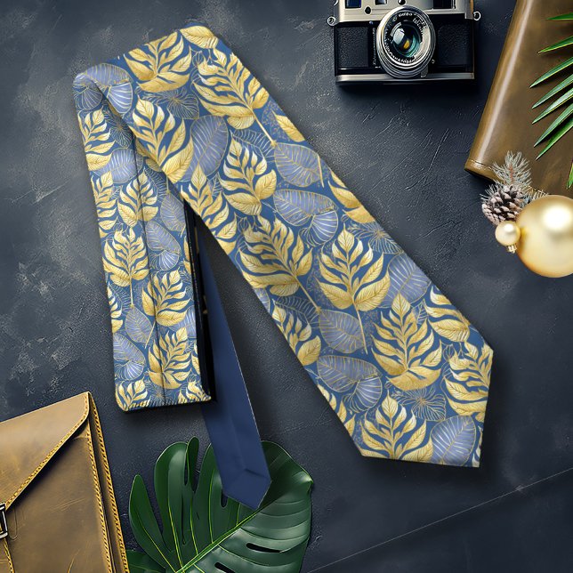 Blue Gold Christmas Pattern#29 ID1009 Neck Tie (Creator Uploaded)