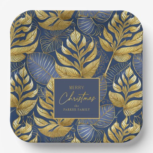 Blue Gold Christmas Pattern29 ID1009 Paper Plates
