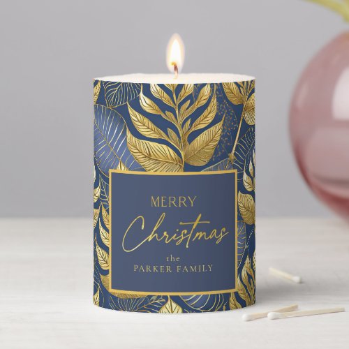 Blue Gold Christmas Pattern29 ID1009 Pillar Candle