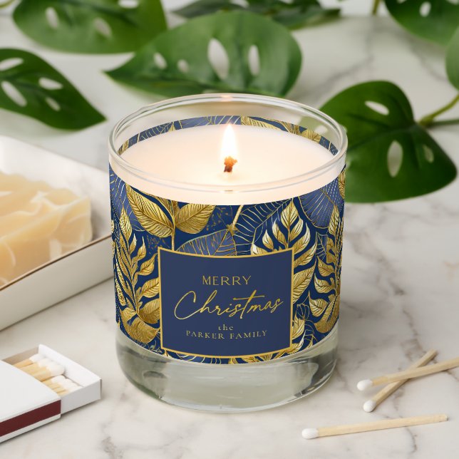 Blue Gold Christmas Pattern#29 ID1009 Scented Candle (Lit)