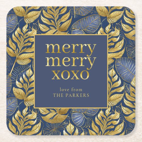 Blue Gold Christmas Pattern29 ID1009 Square Paper Coaster