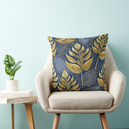 Blue Gold Christmas Pattern29 ID1009 Throw Pillow