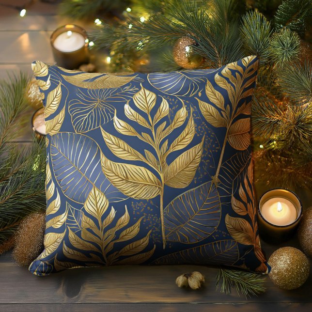Blue Gold Christmas Pattern#29 ID1009 Throw Pillow (Creator Uploaded)