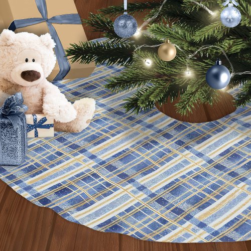 Blue Gold Christmas Pattern2 ID1009 Brushed Polyester Tree Skirt